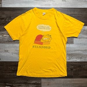 Vintage 80s Garfield Stanford College Funny Shirt Mens Size Large Yellow School